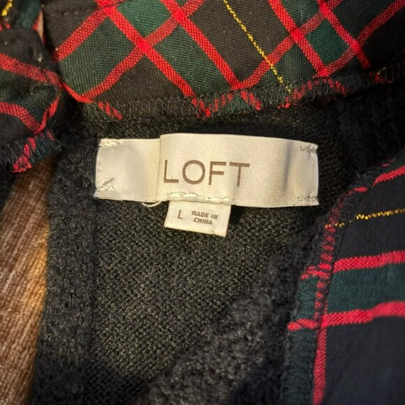 Loft Womens Black Sweater W/Red Plaid Layered Undershirt Sz M - Picture 3 of 6